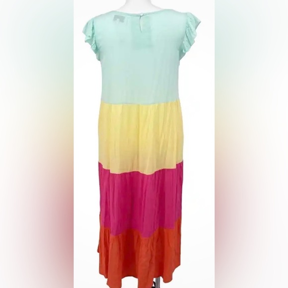 Margaux Riviera Flutter Sleeve Tiered Color Block A-line Midi Dress - Picture 8 of 8